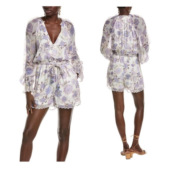 HEMANT & NANDITA Floral Romper in Purple and White with Braided Belt - Picture 1 of 12